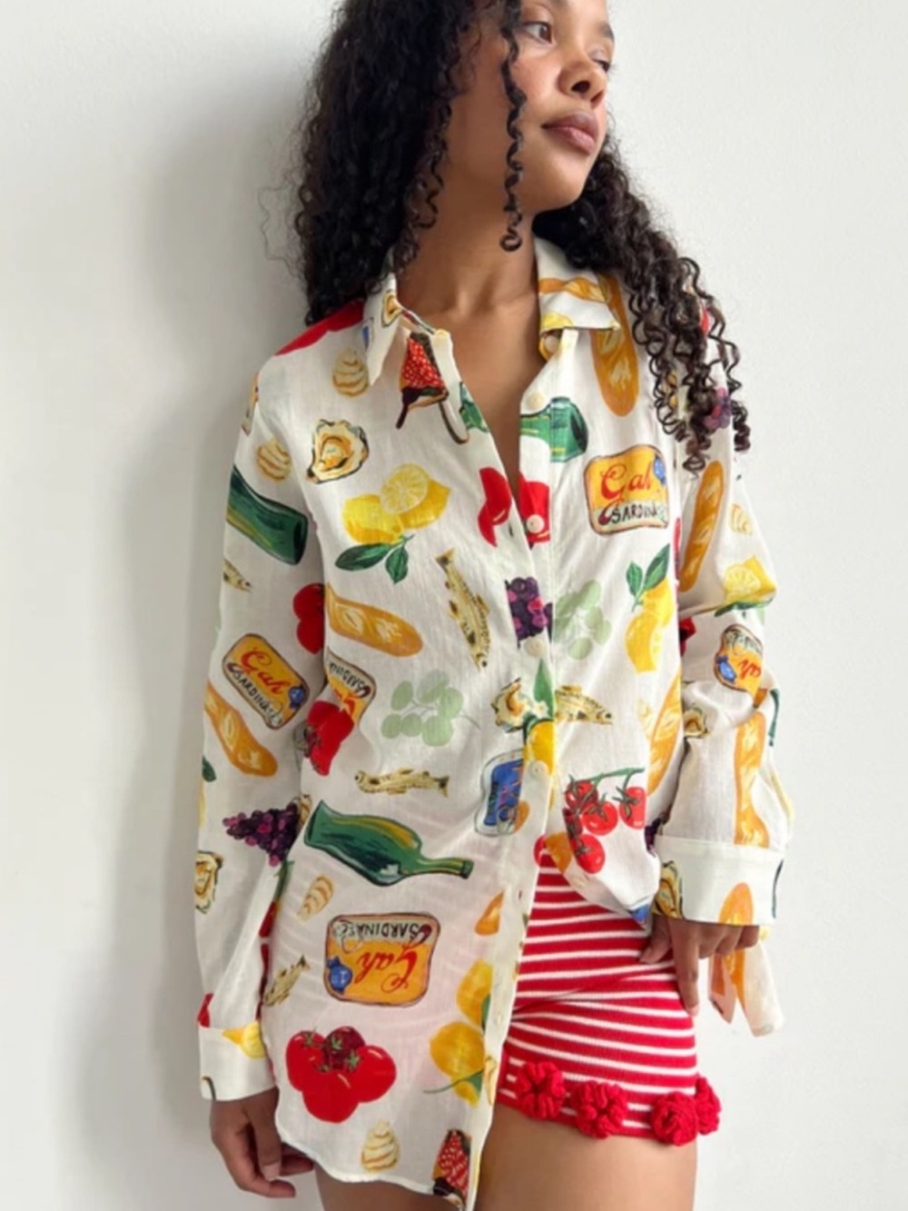 Jane and Delancey Women’s Foodie Button-Up Shirt w/ Food Graphics, Size Large